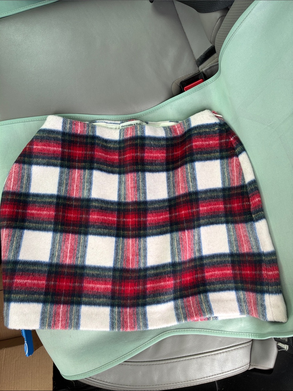 NWT Abercrombie & Fitch White Mini Skort with Multicolor Plaid Trim